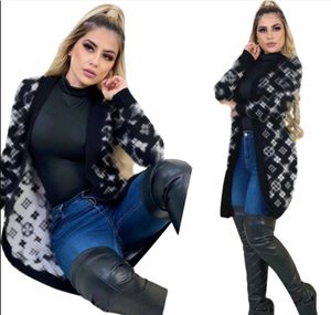 Diseñador de lujo Cárdigans para mujer Suéteres Chaqueta de punto con senos Casual Mujer Navidad Moda Flores impresas Media longitud Chicas Elegante Suéter Abrigo