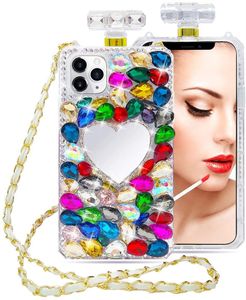 Luxe diamant bling parfum fles telefoon gevallen make-up spiegels bloemen tpu case voor iphone 13 pro max heart love mirror 12 mini 11xs xr x 6 6 s 7 8 plus SE2 cover