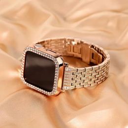 Luxe Diamanten Armband Voor Horloge Ultra 49 Mm 41 45 Mm 38 Mm 40 Mm Voor Iwatch Serie 8 7 4 5 6 44 Mm 42 Mm Vrouwen Metalen Polsband 240311