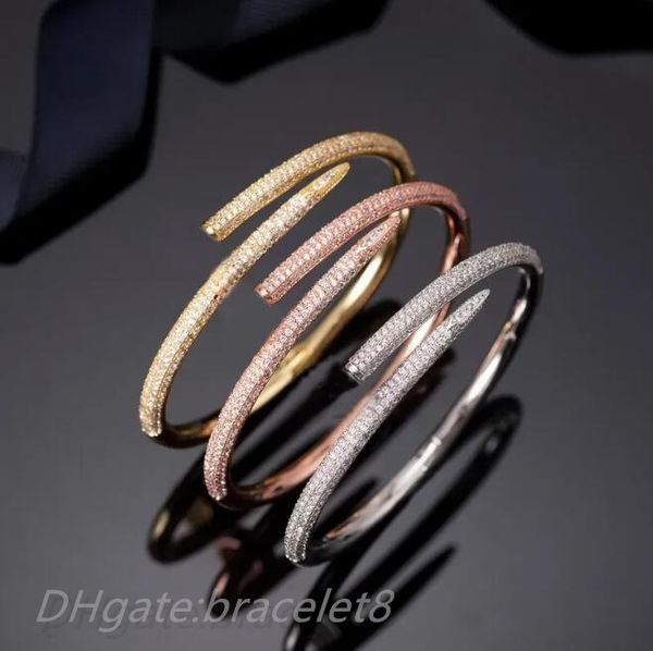 Bracelets de luxe en diamant de marque de mode pour femmes et hommes, manchette plaquée or, bracelet à ongles, fête de mariage pour amoureux, bijoux, cadeau de la Saint-Valentin