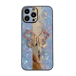 Funda de lujo para teléfono con soporte plegable y mariposa de diamante para iPhone 15, 11, 12, 13, 14 Pro Max, carcasa dura a la moda para mujer