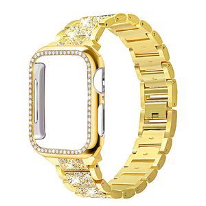 Luxe Diamond Cases + Smart Straps voor Apple Watch Series 7 Watchbands Crystal Diamonds Horloge Cover Rvs Armband Correa Coverd Iwatch 5 4 3 SE 6 7 Horlogeband