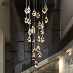 Luxe diamanten kristallen kroonluchter trap grote woonkamer hal kroonluchters verlichting gouden woondecoratie led kristallen lamp