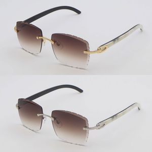 Lentes de corte de diamante de lujo Sin montura Gafas de sol para hombre Diseñador Cuadrado grande Cuerno de búfalo blanco y negro Marcos de gafas de sol para mujer C Decoración lentes de sol Tamaño 58 mm