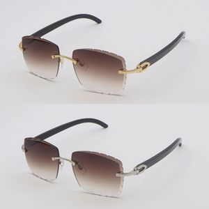 Lunettes de soleil de luxe sans monture avec lentilles coupées en diamant pour hommes lentes de sol pour femmes Designer Grand carré noir corne de buffle montures de lunettes de soleil pour C décoration lunettes homme