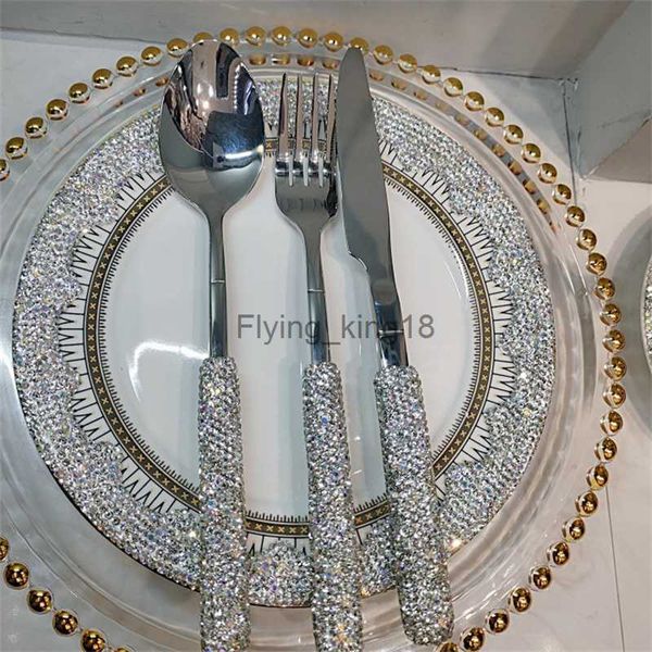 Luxe diamant couverts en acier inoxydable fourchette cuillère couteau or argent argenterie vaisselle maison cuisine vaisselle de mariage approvisionnement HKD230812