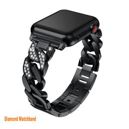 Luxury diamant desginer slimme riemen voor Apple Watch 7 6 5 4 3 Zwart keramische horlogeband roestvrijstalen horloges armbanden implementatie gesp.
