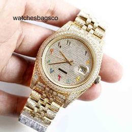 Luxe diamanten ontwerper datum horloge sieraden regenboog Arabische diamanten wijzerplaat automatisch herenhorloge goud Iced Out Full