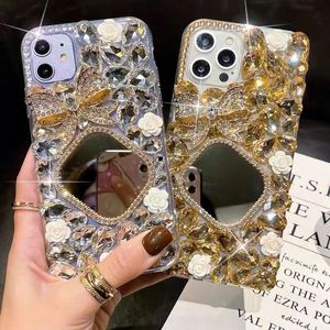 Luxe Diamant Bloem vlinder Spiegel Gevallen Voor iPhone 13 12 mini 11 Pro Max X XR XS Max 7 8 plus TPU back Cover