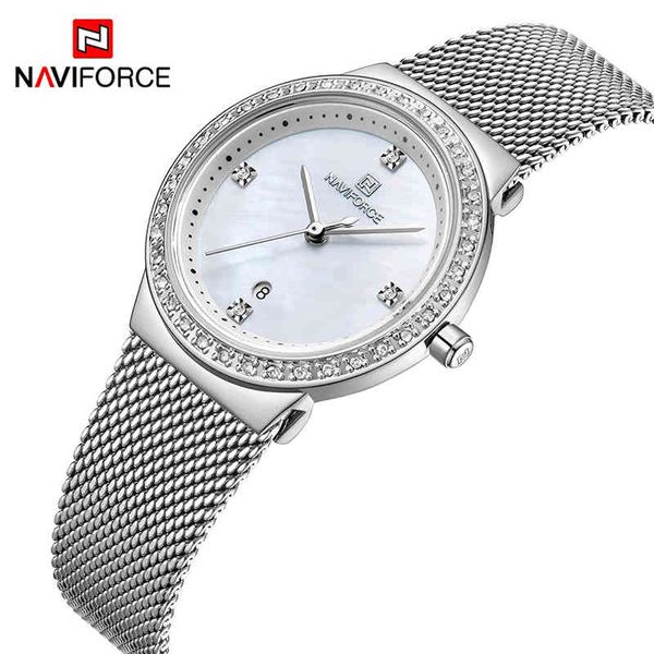 Relojes de lujo de diamantes para mujer Top Brand Naviforce Malla de acero Reloj de pulsera de cuarzo Calendario femenino Diseño creativo Reloj Mujer 210517