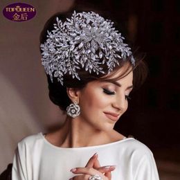 Luxe Diamanten Blad Bloem Bruiloft Tiara Barok Kristal Bruids Hoofddeksels Kroon Strass met Bruiloft Sieraden Haaraccessoires Di4758412