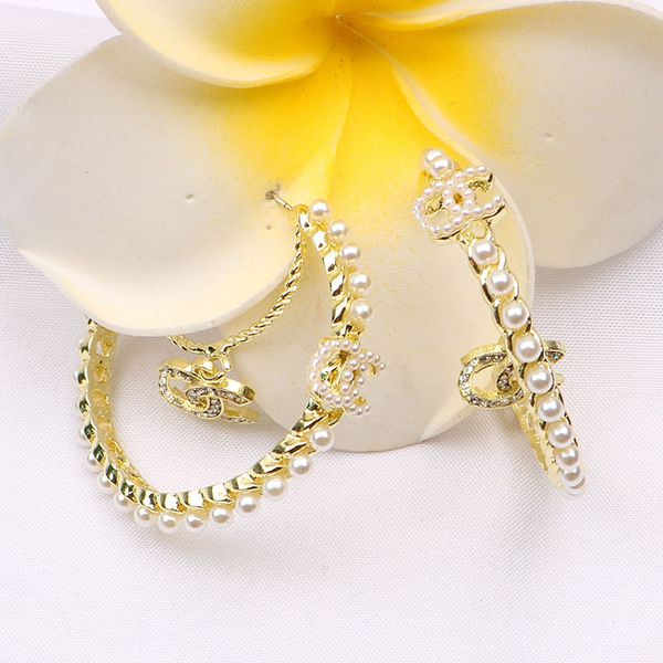 Boucles d'oreilles de luxe en perles de diamant pour femmes, grand cercle de styliste, accessoires de bijoux