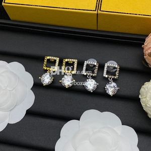 Boucles d'oreilles pendantes en diamant de luxe avec boîte, boucles d'oreilles mentale dorées pour femmes, bijoux