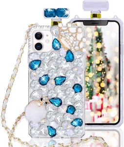 Fundas de botellas de Perfume de diamantes para iphone 11 12 13 14 Pro Max 7 8plus x XR Samsung S10 S20 con funda protectora de cordón de cadena