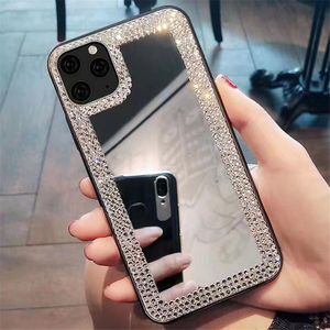 Cas de téléphone portable de diamant de miroir pour la couverture carrée de miroirs d'Iphone 12 11 Pro Max