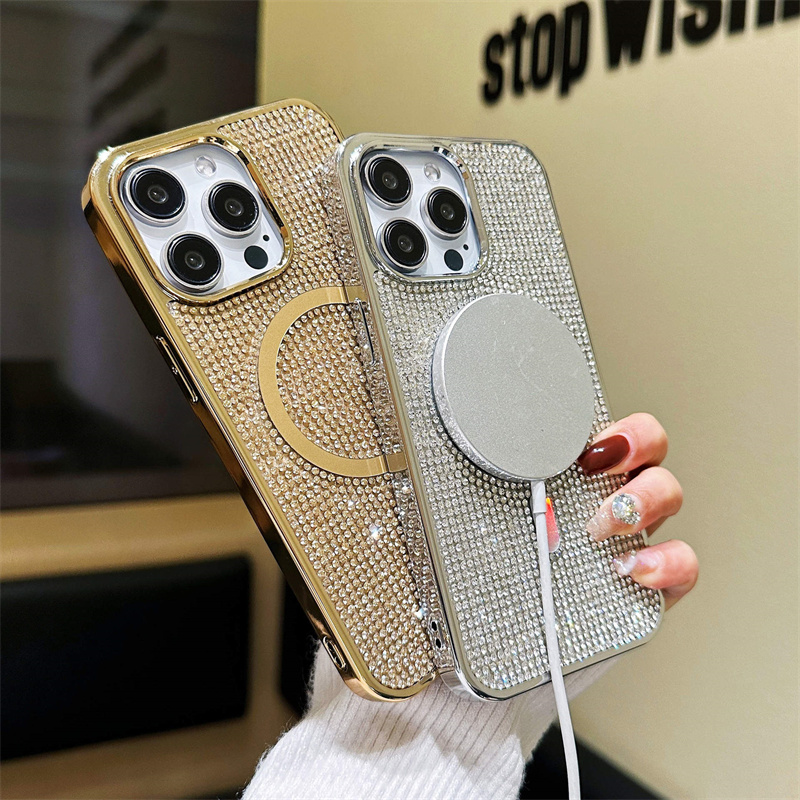 Luxury Diamond Rhinestone Magnetic Phone Case For iphone 15 Plus 14 13 12 11 Pro Max Fashion Ladies Flash Drilling Bling bling Protective Cover Shockproof Anti Drop