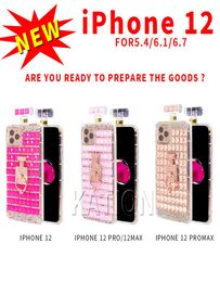 Luxury diamanten ringhouder telefoonhoesjes voor iPhone 12 Pro Max 11 XS XR 7Plus Parfum Bottle Stand Lanyard Rhinestone Mobile Cover8717873