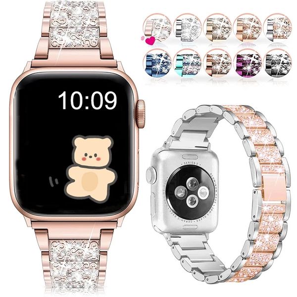 Bracelet en diamant de luxe pour Apple Watch Ultra 49mm bande 41mm 45mm 40mm 38mm Lady Women Band iwatch Series 8 7 6 se 5 4 3 42mm 44mm bracelet en acier inoxydable