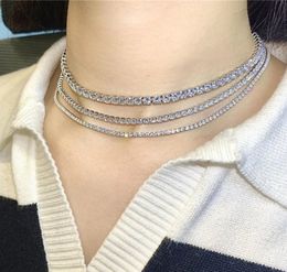 Collier de tennis de diamant de luxe Designer 925 Bijoux en argent sterling glace de la chaîne de chaîne Femme 5a Cumbic Zirconia Choker NE3670876