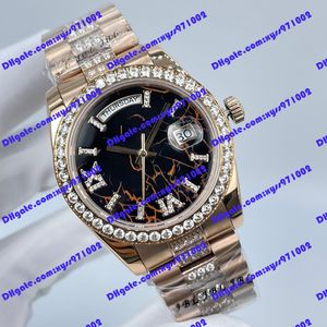 Montre de luxe en diamant 128235 128236 Montre pour femme 36 mm Cadran noir Or rose Acier inoxydable Bande de diamant 2813 Mouvement automatique Montre pour homme Affichage du calendrier Montres