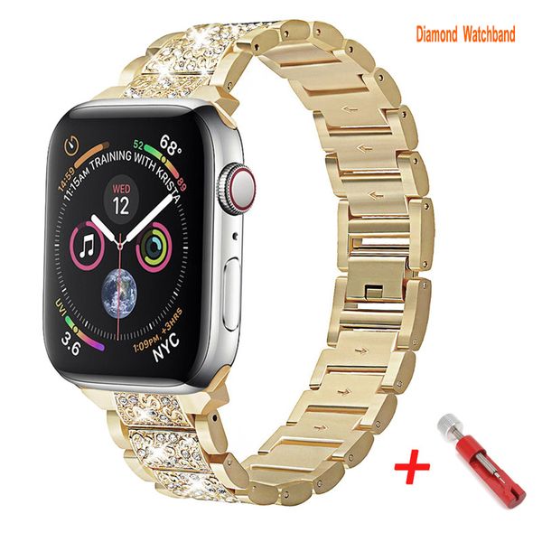 Bracelet de montre en diamant de luxe compatible Apple Watch 41 mm 45 mm 42 mm 44 mm 40 mm 38 mm Bracelet en métal en acier inoxydable adapté pour iWatch 8/7/6/5/4/3/2/1/SE Bracelet femme