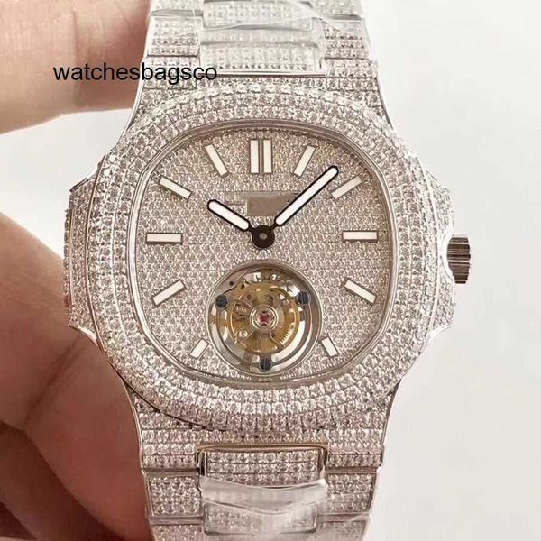 Luxe Diamond Watch Designer 40mm Montre pour hommes épaisseur 11mm chaîne supérieure mouvement tourbillon Schroever cadran diamant saphir double cristal NAX1