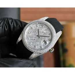 Relojes de diamantes de lujo Reloj Ice Out para hombre Datejusts de alta calidad Fecha Día Menwatch TKNR Movimiento mecánico Uhr Crown Bust Down Montre Full Diamond Rolex Reloj