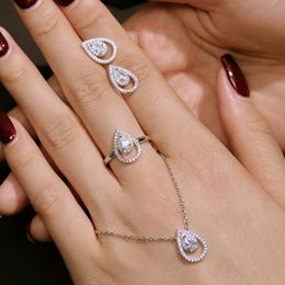 Conjunto de joyería de diseñador de boda con diamantes de lujo para mujer, collar ovalado, pendiente, anillo de plata de ley 925 para mujer, anillos de compromiso de circonio 5A blanco, caja de regalo, 3 unidades