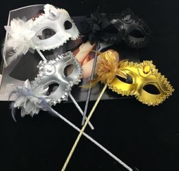 Máscara de mujer de diamante de lujo en la línea de ojos sexy Venetian Masquerade Fiest Mask Mask Lace Lace Edge Lateral Flower Gold Silver Black W7844291