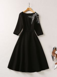 Luxe diamanten zwarte feestjurk vrouwen elegant 2024 designer drie kwart mouw prom formele gelegenheid jurk casual vestidos lente mode nieuw