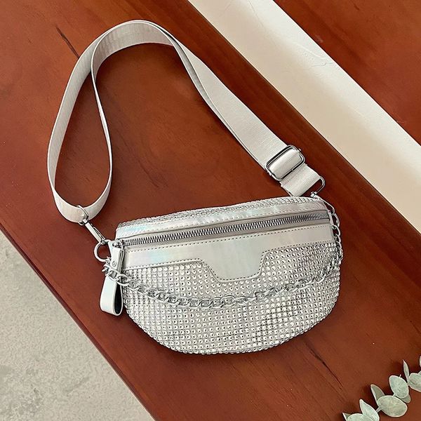 Sacs de taille de chaîne de diamants de luxe pour les femmes élégant strass Fanny Pack femme taille Pack large sangle bandoulière poitrine sac 240109