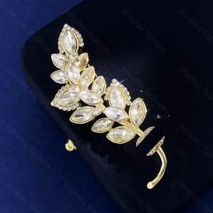 Luxe Diamanten Bladeren Pins Desinger Broche Dames Edelstenen Letters Pin Mode-sieraden Gouden Broches Feestkleding Decoratie Accessoires 925 Zilver -3