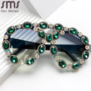 Luxe Diamanten Ovesized Zonnebril Dames Heren Glanzende Strass Zonnebril Goggle Vrouwelijke Gem Groene Tinten Brillen