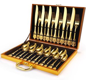 Ensembles de vaisselle de luxe, fourchette et cuillère en acier inoxydable 304, Style cour royale, service de couverts 24 pièces en Relief pour Tableware7068350