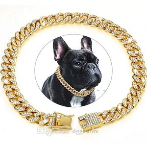 Luxe hondenketting diamanten halsband wandelende metalen kettinghalsband met ontwerp veilige gesp, huisdierhalsband sieradenaccessoires voor kleine middelgrote grote honden katten (goud, 12 inch) B223