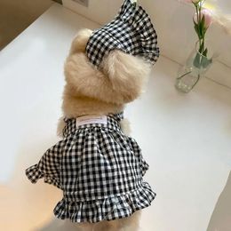 Luxe hondenkleding zomer puppy jurk huisdier plaid suars rok hoed vest set chihuahua bichon yorkie kitten kostuums 240328