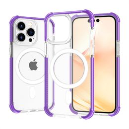 Luxe Dubbele Kleur Anti-klop Magsafe Case voor iPhone 12 13 14 15 Pro Max Magnetische Transparant Clear PC TPU Hybrid Armor back Cover