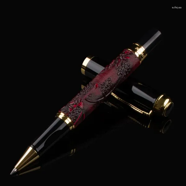 Stylo à bille Dragon de luxe, cadeau haut de gamme, Clip doré, recharge d'encre noire, 0.5mm, rouge et marron, stylo à bille en relief