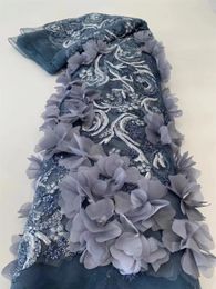 Robe de luxe Lacets en perle Tabrics de tulle français Fleur 3D Broidered Applique Tabrics pour la couture du matériau YA03-3 240422