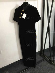Vestido de lujo Vestidos de diseñador para mujer Mujer negra Cheongsam Hip Wrap Split Terciopelo Vestido de manga corta Falda larga Ropa de diseñador para mujer