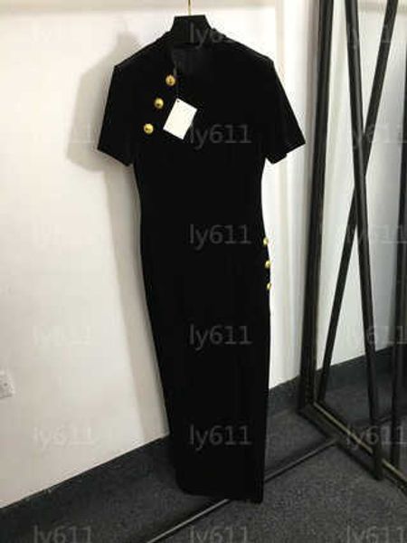 Robe de luxe Robes de créateurs pour femmes Femme noire Cheongsam Hip Wrap Split Velvet Robe à manches courtes Jupe longue Vêtements de créateurs pour femmes
