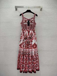 Luxe jurk Designer tanktopjurk voor dames Bloemen vintage print Taille-skimming Halterjurken Lange rok Damesjurken
