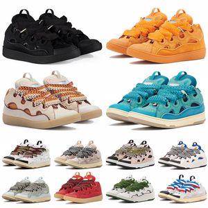 Luxe Geklede Schoenen Designer Lederen Curb Sneakers Paar Heren Dames Veters Buitengewone Trainers Kalfsleer Rubber Nappa Lavins Plateauzool Outdoor Klassieke Schoen