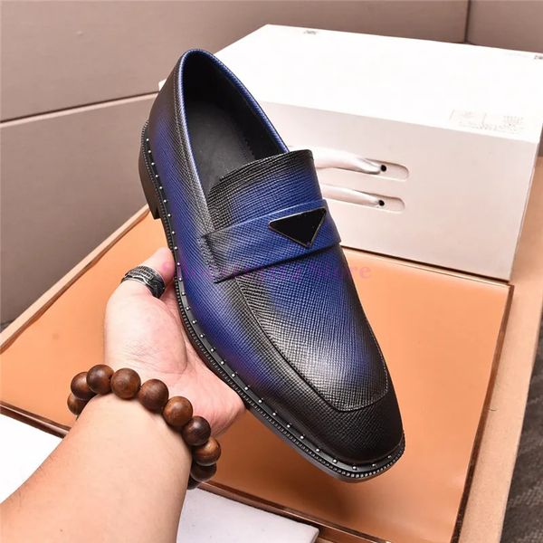 Zapatos de vestir de lujo para hombre de cuero genuino zapato plano de negocios logotipo del triángulo marca caballeros fiesta de boda mocasines de oficina casuales resbalón en