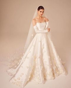 Robe de mariée de luxe Dubai 3D Flowers à manches longues 2024 Vestido de Novia Elegant Arabe Women Bridal Robe