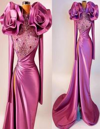 Luxe Dubai Arabic Aso Ebi Sexy Plus Size Mermaid Prom Dresses Crystals Lade High Split Evening Formele Party Second Reception5320352