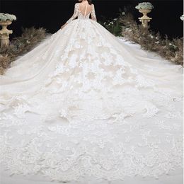 Vestidos De novia De lujo De Dubái, vestidos De novia De manga larga con apliques De encaje, Vestidos De novia elegantes árabes hechos a medida, Vestidos De Novia261N