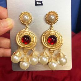 Luxury Dubai Jewelry Vintage Pearl Tassel Boucles d'oreilles Party Women Round Geo Statement Pendant Accessoires Brinco