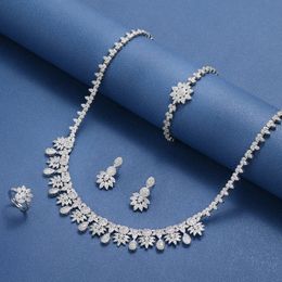 Luxury Dubai Nigeria CZ Crystal Bridal Jewelry Set 4pcs Full Zirconia Women Party Boda 240511