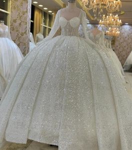 Robe De mariée princesse De luxe avec perles scintillantes, dubaï, manches longues, en cœur, robe De bal, 2024